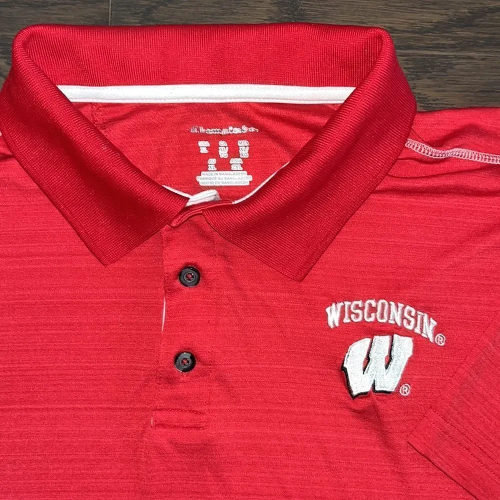 Red University of Wisconsin Badgers tennis golf polo poly sewn “W” shirt XL mens